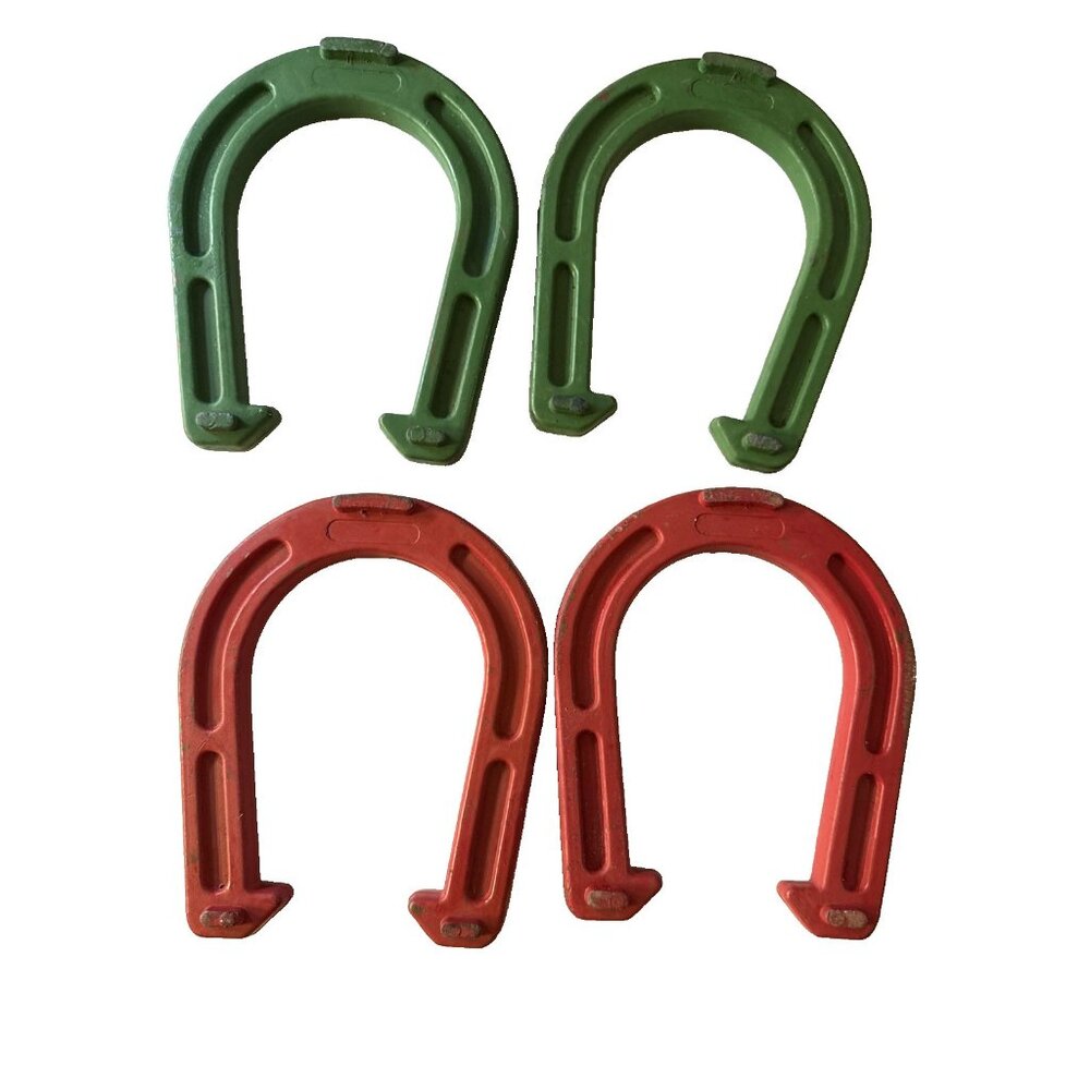 Lightweight Coated Ringer Horse Shoes .8 Pounds Set of 4 Red Green